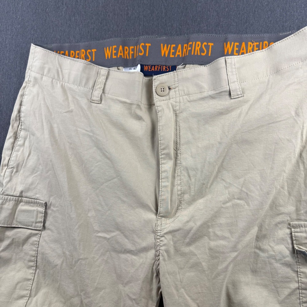 WearFirst Mens Khaki Cargo Shorts Size 42‎ Stretch Cotton Blend Flat Front Tan
